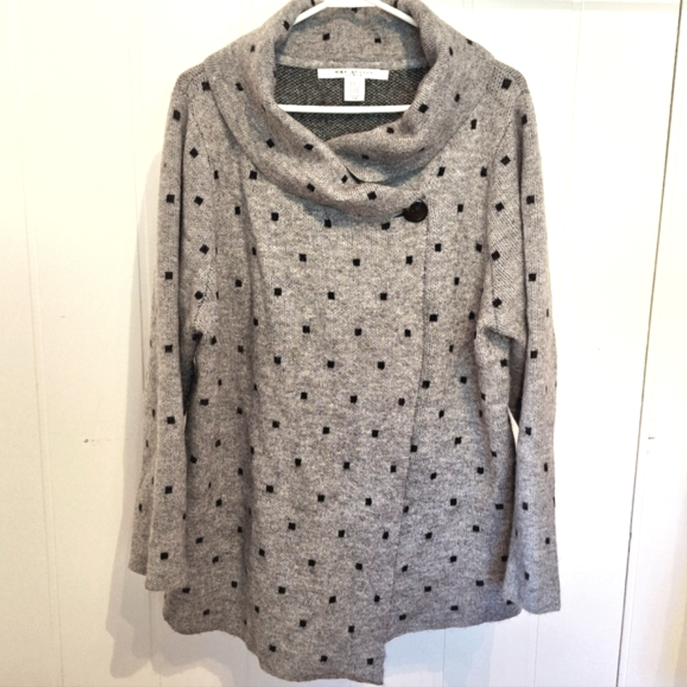 NWOT Max Studio Gray Knit Polka Dot Cardigan Versatile Size XXL - Picture 2 of 4